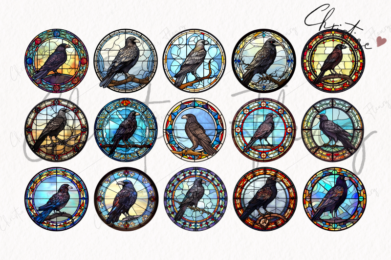 50-round-raven-stained-glass-clipart