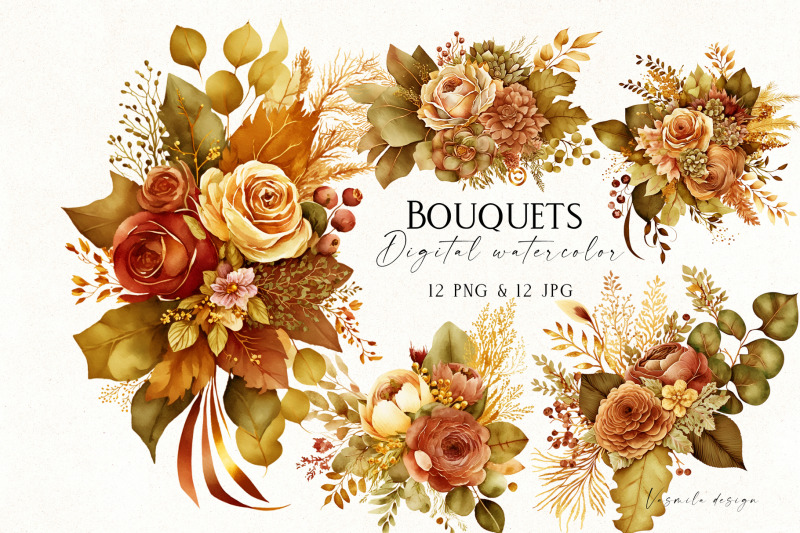 autumn-watercolor-flower-bouquets