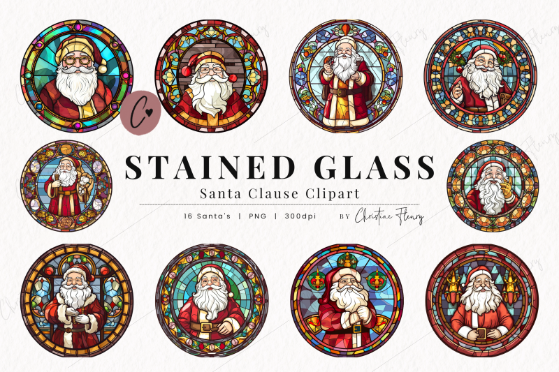 round-santa-stained-glass-clipart