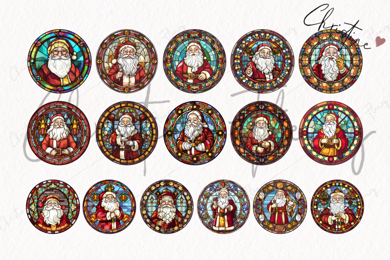 round-santa-stained-glass-clipart