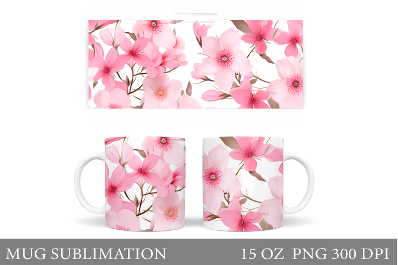 flowers-mug-sublimation-pink-flowers-mug-wrap-design