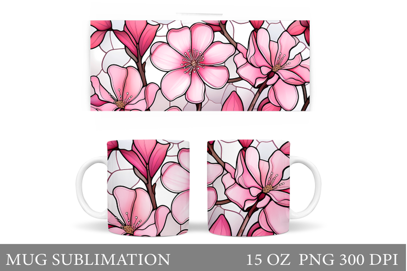 stained-glass-flowers-mug-sublimation-pink-flowers-mug-wrap