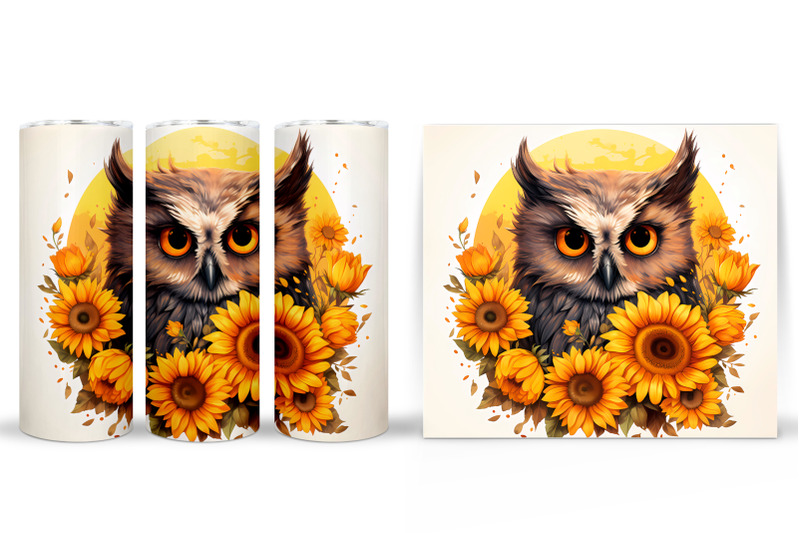 owl-sunflowers-tumbler-design-owl-tumbler-wrap-sublimation