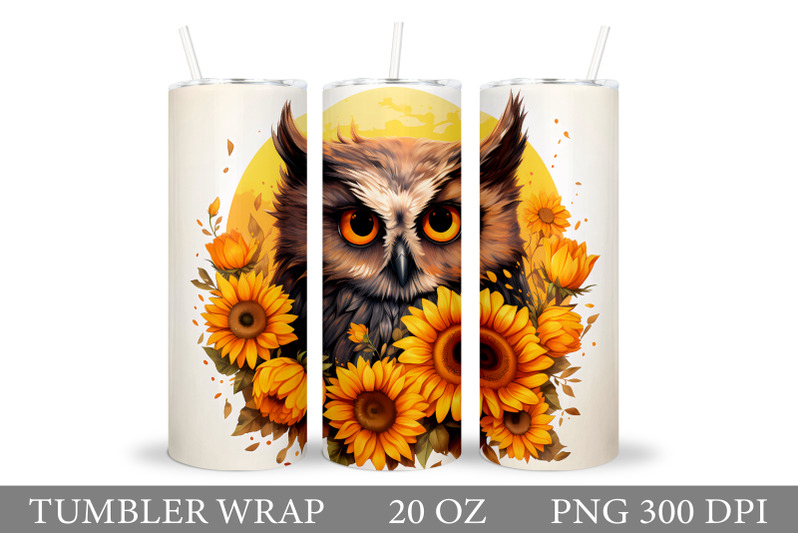 owl-sunflowers-tumbler-design-owl-tumbler-wrap-sublimation