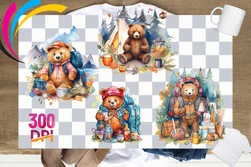 bear-camping-watercolor-clipart-collection