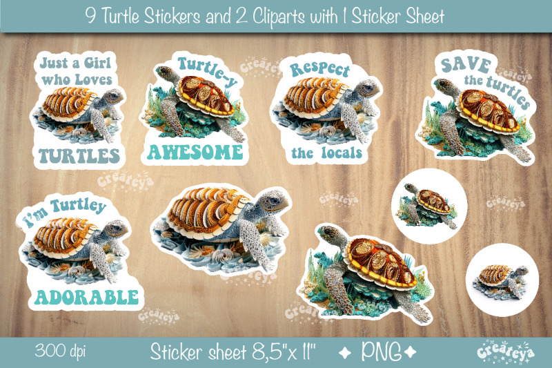 turtle-stickers-bundle-funny-sticker-printable-stickers-sheet-png