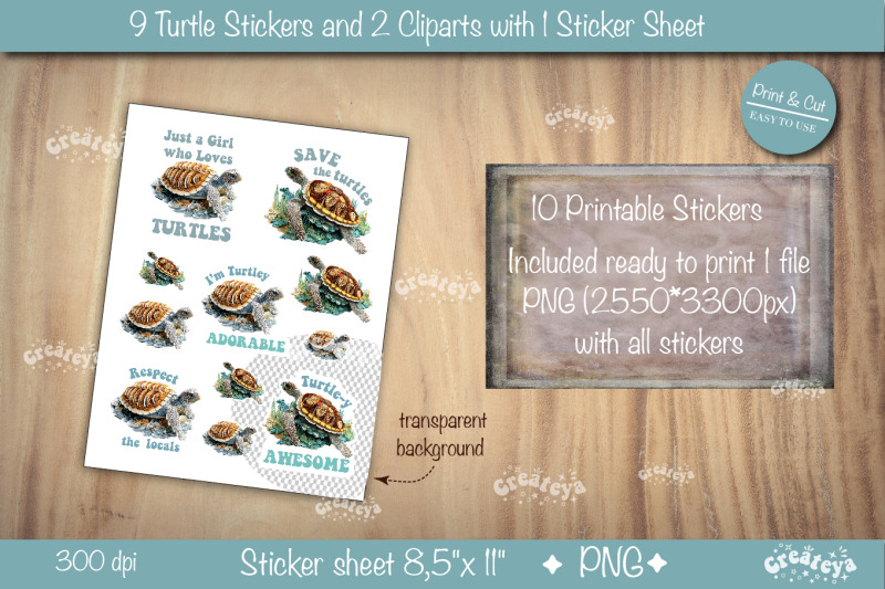 turtle-stickers-bundle-funny-sticker-printable-stickers-sheet-png