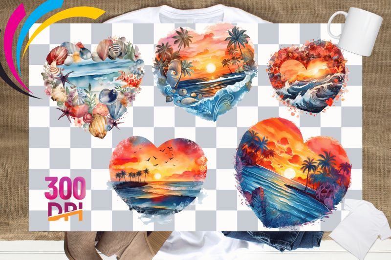 retro-beach-sunset-watercolor-sublimation-clipart