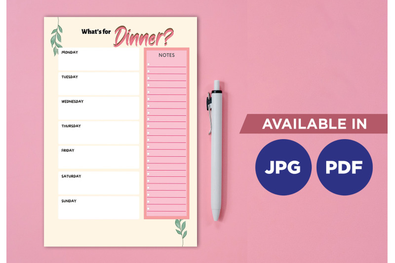 dinner-planner-printable-planifier-digital-template-art