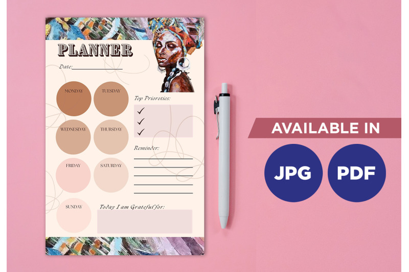 african-black-woman-planner-printable-planifier-digital-template-art