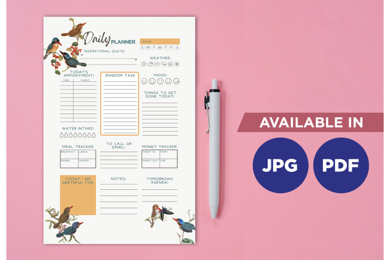 bird-planner-printable-planifier-digital-template-art