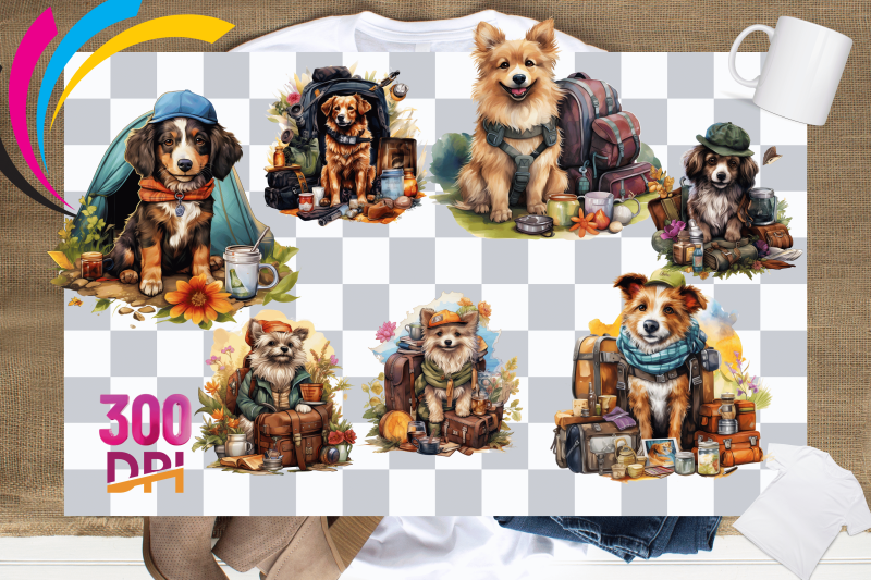 summer-adventure-watercolor-camping-cute-dog-sublimation-clipart