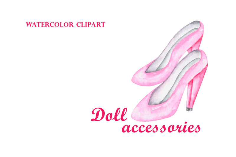 pink-doll-accessories-watercolor-clipart-girl-child-toys