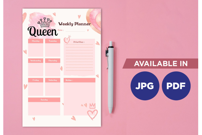 queen-planner-printable-template-paper-sheet