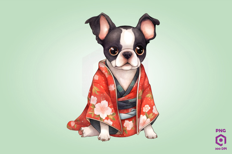 boston-terrier-dog-in-kimono-png