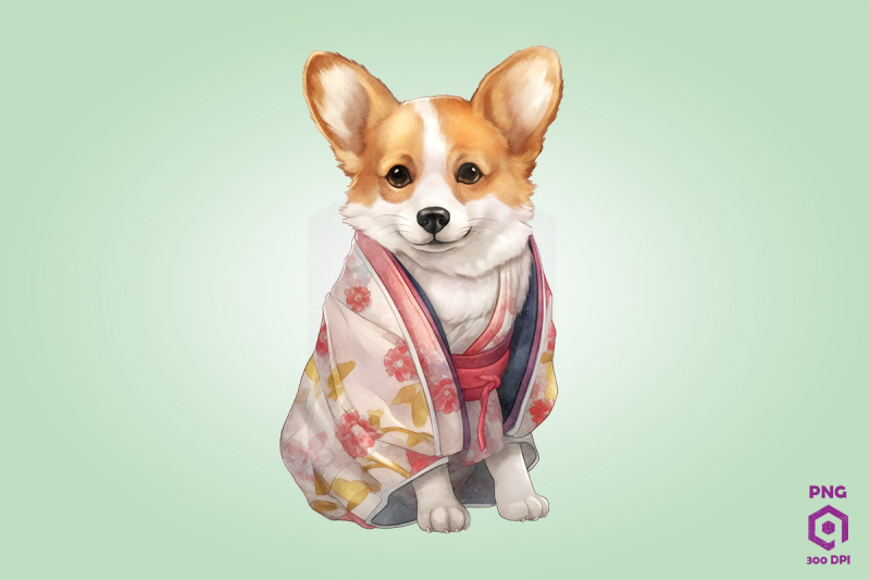 pembroke-welsh-corgi-dog-in-kimono-png