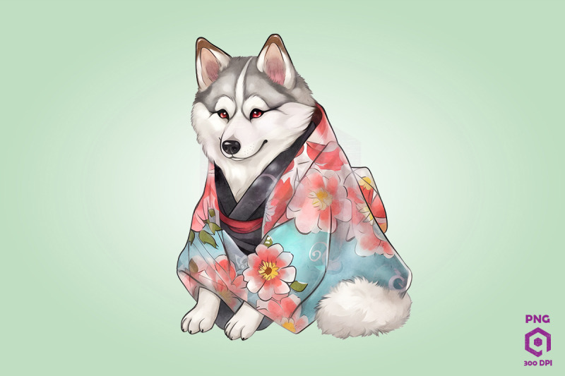 siberian-husky-dog-in-kimono-png