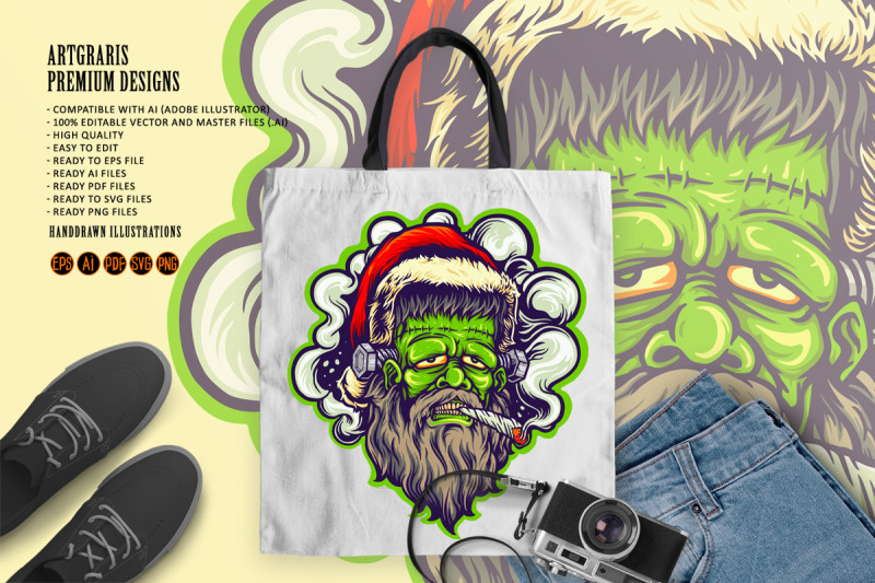 stoned-frankenstein-smoking-christmas-cannabis-joint