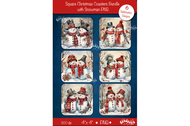 christmas-coaster-sublimation-bundle-square-coaster-design-snowman-png