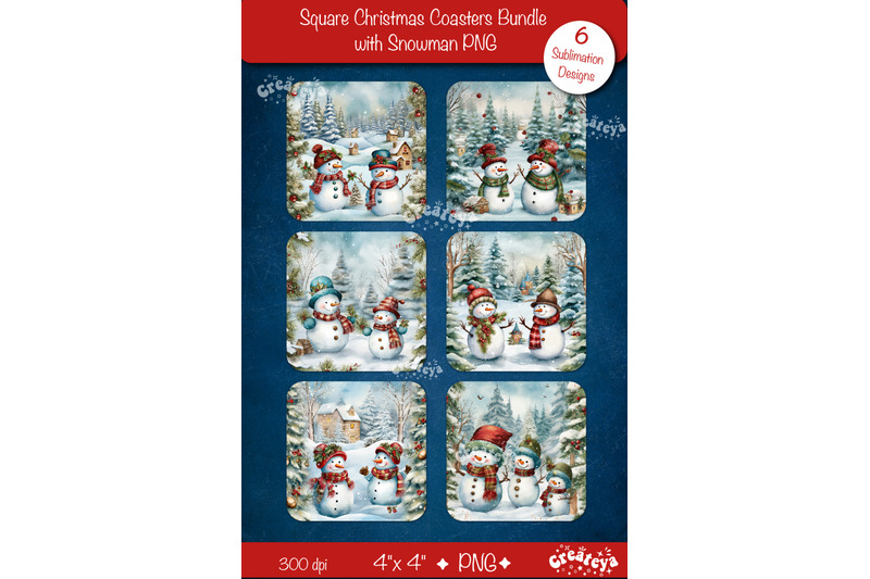 christmas-coaster-sublimation-bundle-square-coaster-design-snowman-png