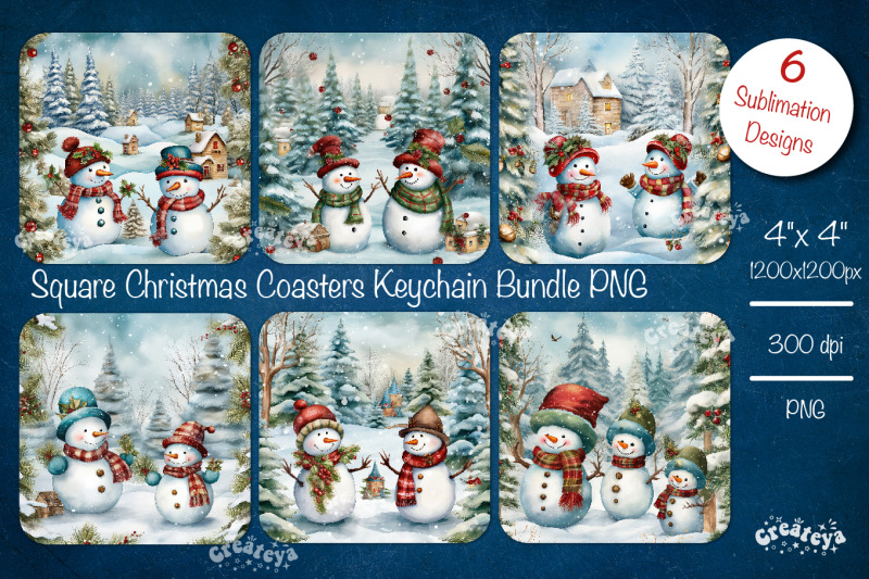 christmas-coaster-sublimation-bundle-square-coaster-design-snowman-png