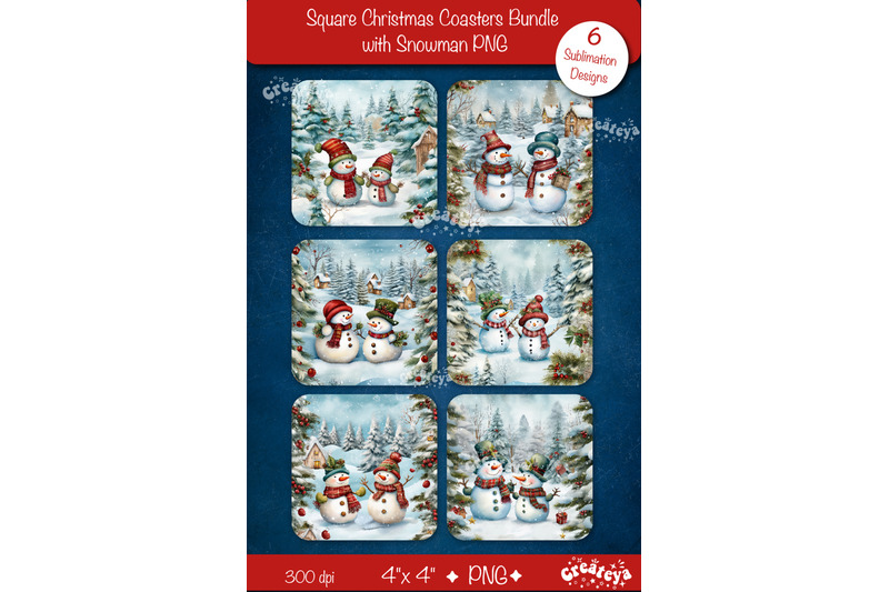 christmas-coaster-sublimation-bundle-square-coaster-design-snowman-png