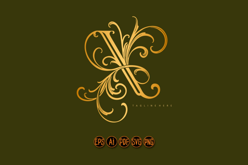 flourish-gold-floral-x-lettering-monogram-logo