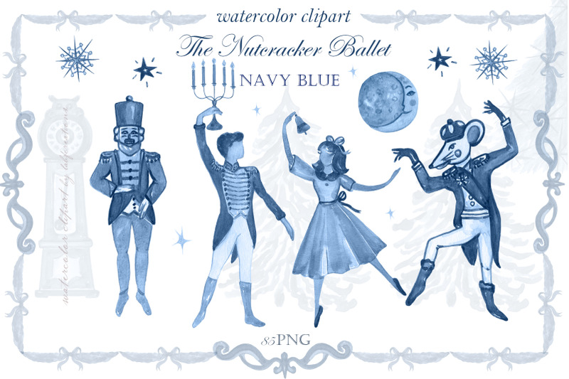 the-nutcracker-ballet-navy-blue-watercolor-clipart