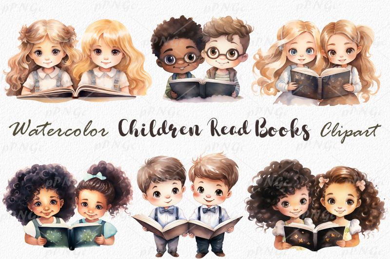 watercolor-children-reading-books-clipart-kids-love-books-png-files