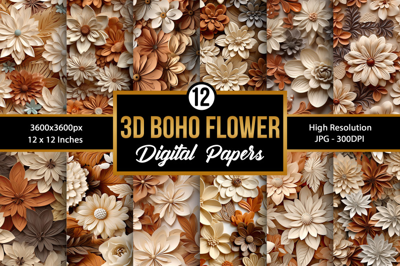 3d-boho-flowers-digital-paper-seamless-patterns