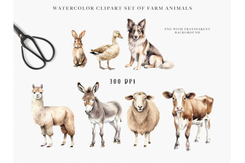 watercolor-farm-animal-clipart-set