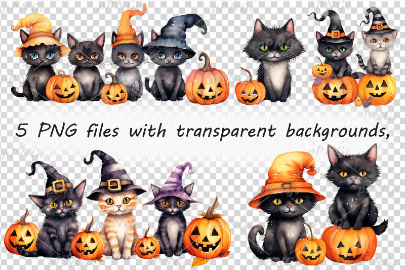 halloween-kittens-watercolor-clipart-adorable-cute-witchy