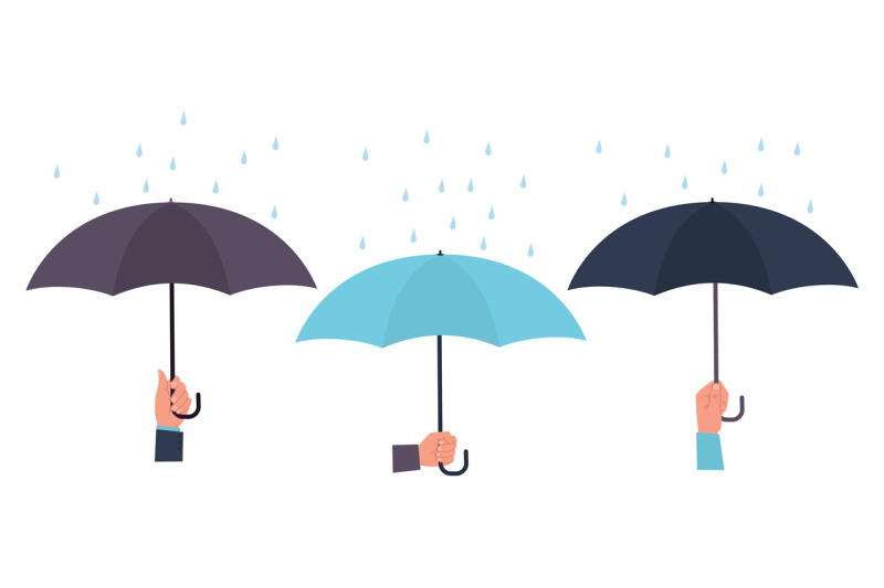 hands-of-people-with-umbrellas-close-against-raindrops-opened-blue-an