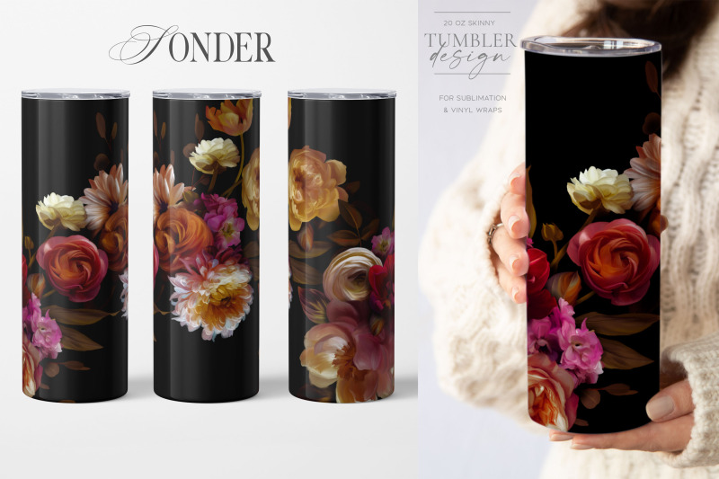 dark-floral-20-oz-skinny-tumbler-sublimation-bundle