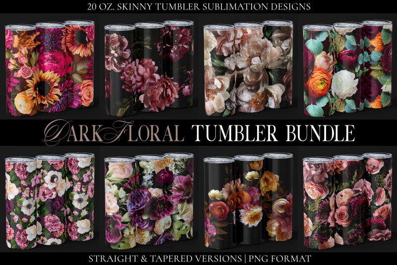 dark-floral-20-oz-skinny-tumbler-sublimation-bundle