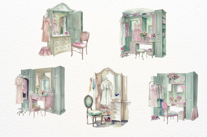 fashion-girl-room-dressing-room-watercolor-clipart