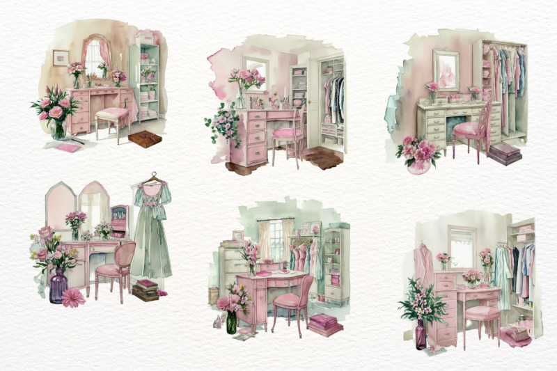 fashion-girl-room-dressing-room-watercolor-clipart