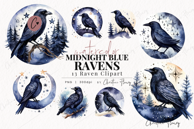 watercolor-midnight-blue-ravens-clipart