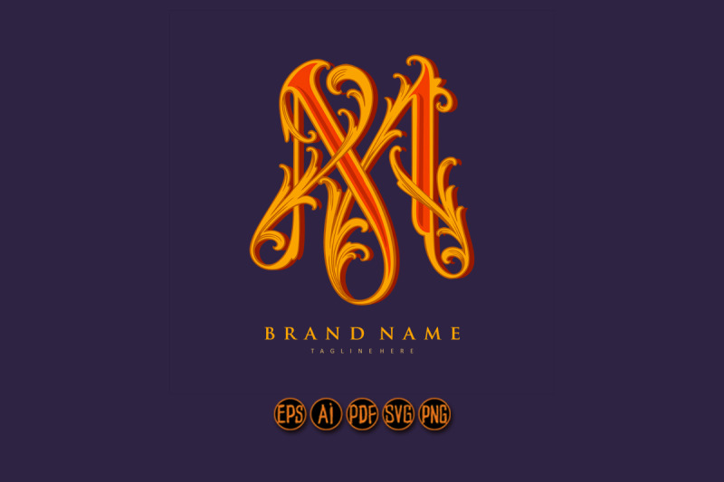 elegance-flourish-gold-floral-m-lettering-monogram-logo