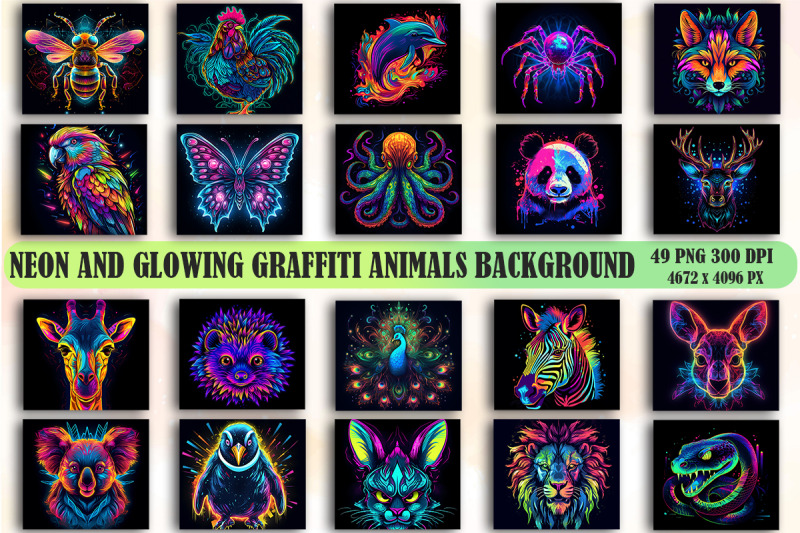 neon-and-glowing-graffiti-animals-background-bundle