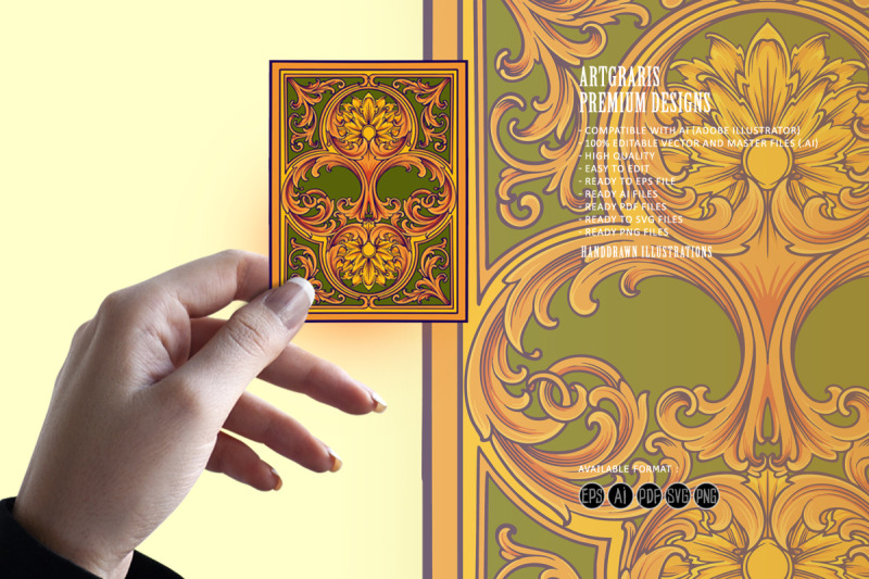 luxurious-baroque-engraved-floral-ornament-on-card-deck