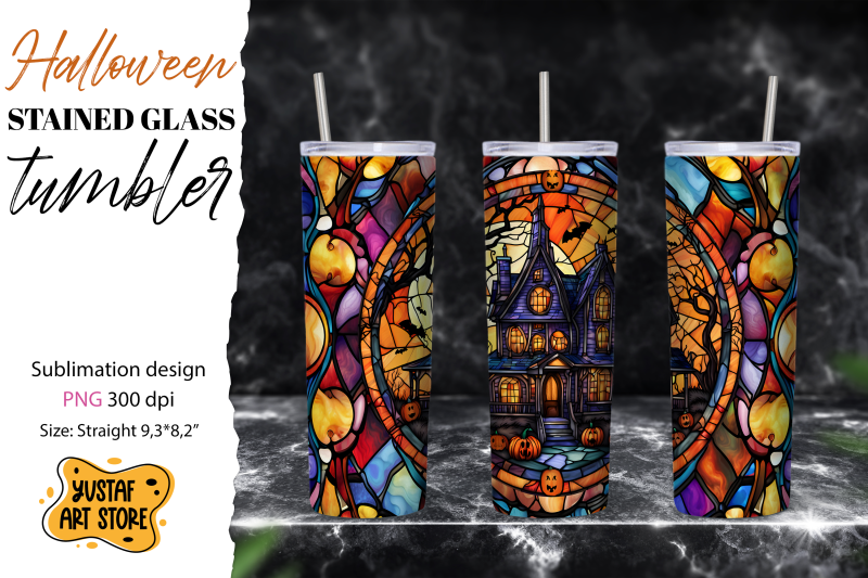 halloween-house-tumbler-wrap-halloween-stained-glass-design