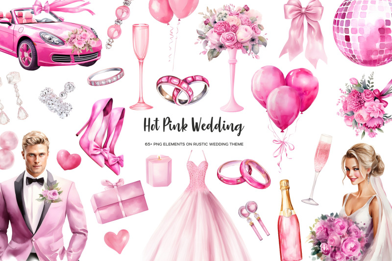 watercolor-hot-pink-doll-wedding-clipart-pink-gorgeous-barb-wedding