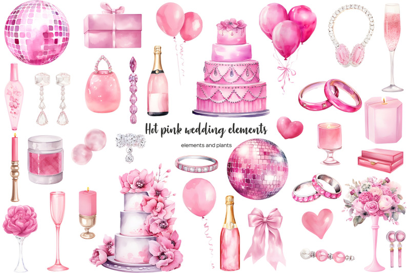 watercolor-hot-pink-doll-wedding-clipart-pink-gorgeous-barb-wedding