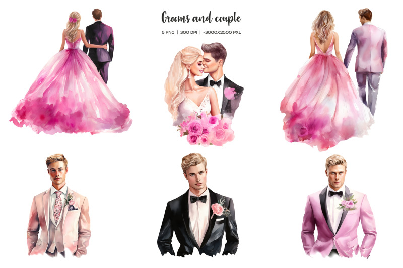 watercolor-hot-pink-doll-wedding-clipart-pink-gorgeous-barb-wedding