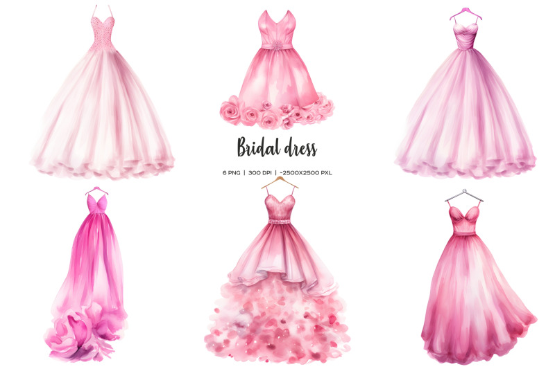 watercolor-hot-pink-doll-wedding-clipart-pink-gorgeous-barb-wedding