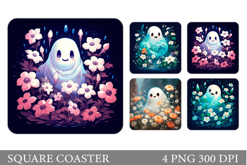 cute-ghost-square-coaster-ghost-flowers-coaster-sublimation