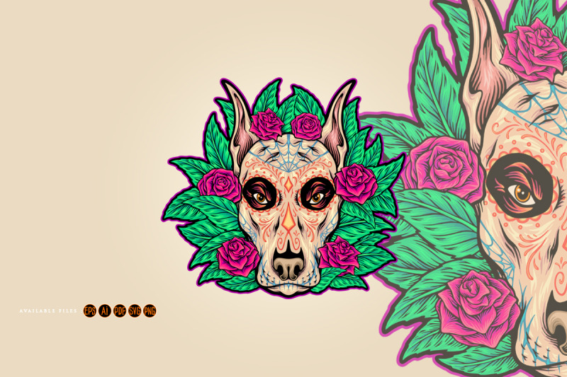 dia-de-los-muertos-dog-head-with-floral-ornament