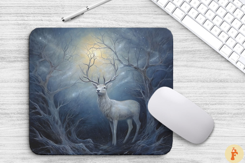 enchanted-moonlit-silver-stag-mouse-pad