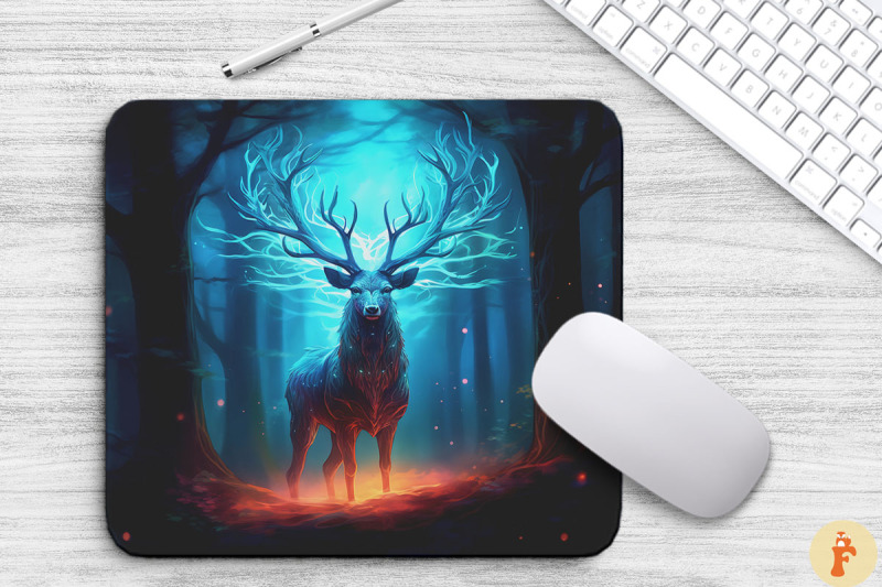 mythical-glowing-stag-mouse-pad